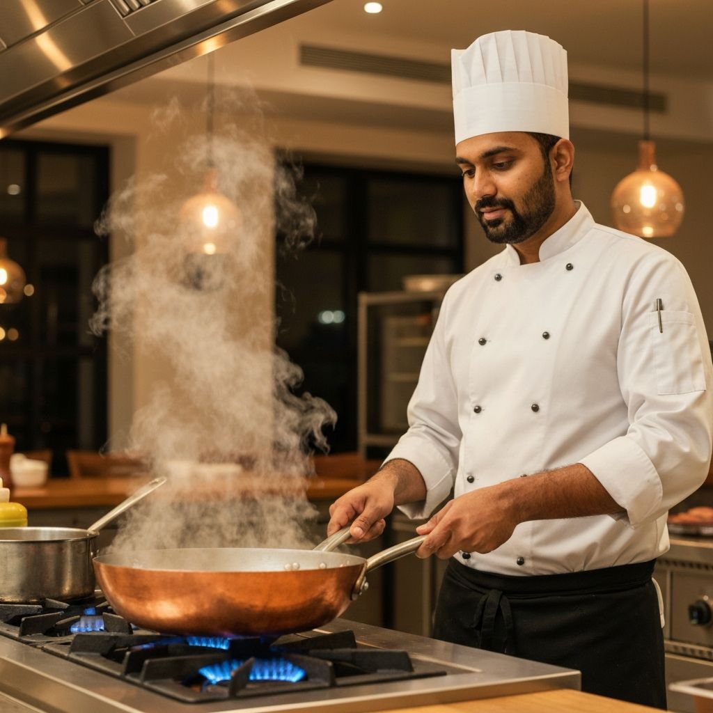 Cooking with copper pan on low to medium heat for optimal temperature control
