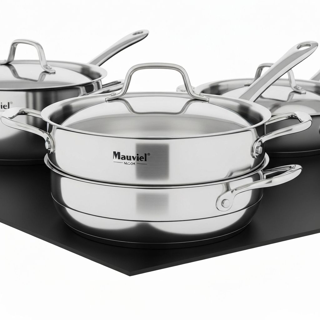Mauviel M'Cook 5-ply stainless steel cookware with aluminum core