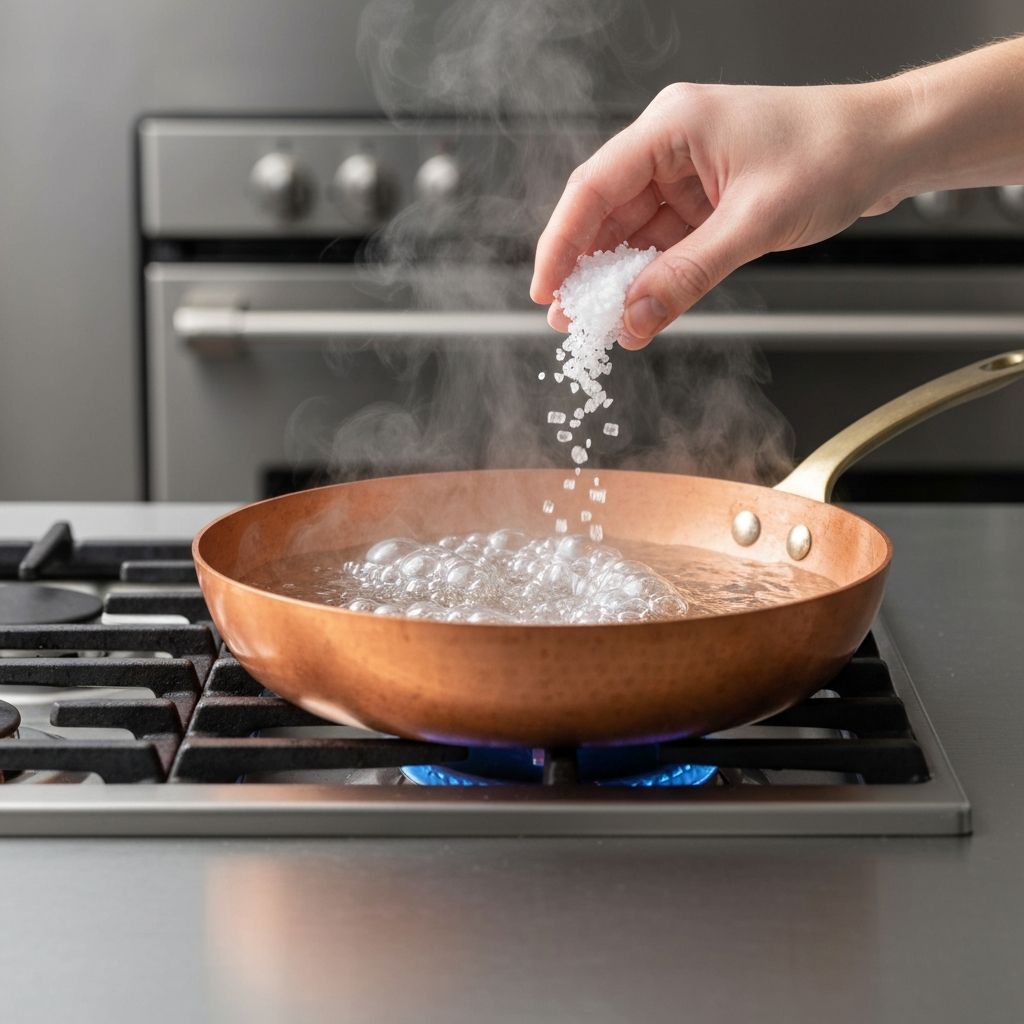 Adding salt to boiling water in copper pan to prevent pitting corrosion on stainless steel